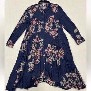 Free People shirt dress midi long sleeve floral size BOHO medium